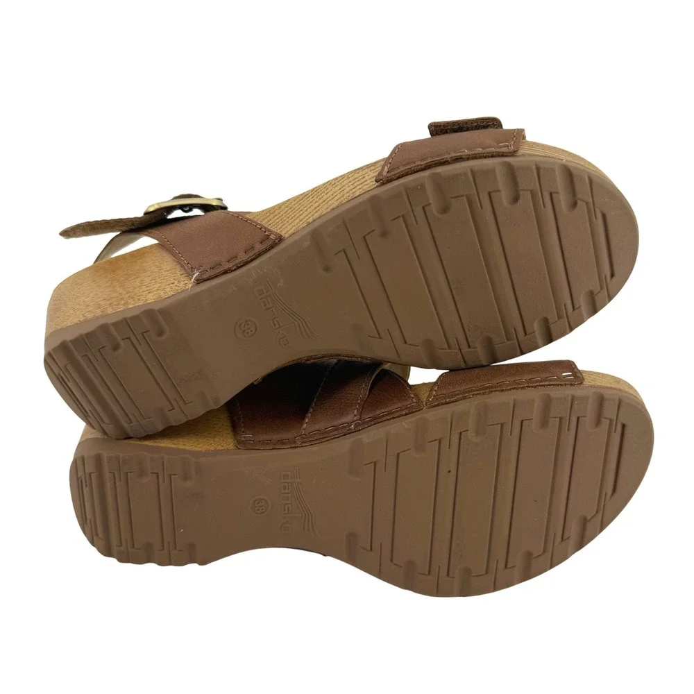 Dansko Trinity Womens Brown Leather Sandals Buckle Slingback Shoes Size 38 (7.5)